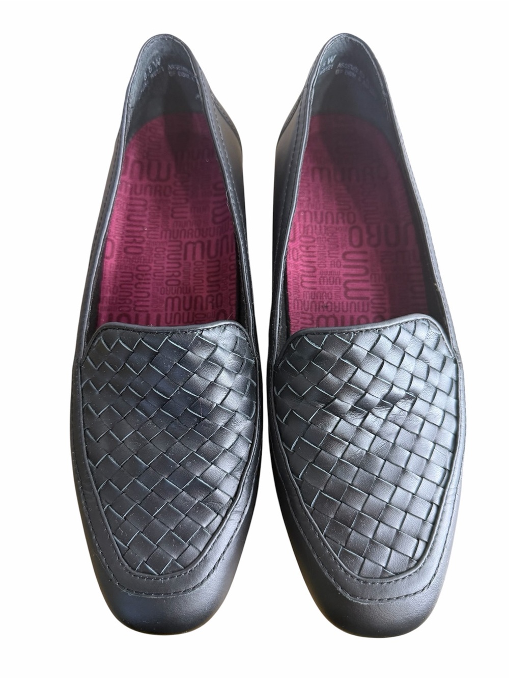 Munro Karter Woven Loafers size 8.5W Black Leather Flats Comfort Shoes